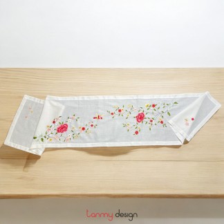 Table runner -rhododendron flower embroidery